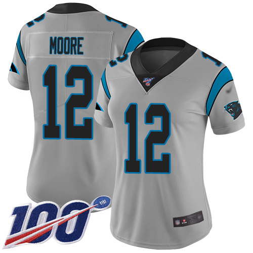 Panthers #12 DJ Moore Silver Women's Stitched Football Limited Inverted Legend 100th Season Jersey