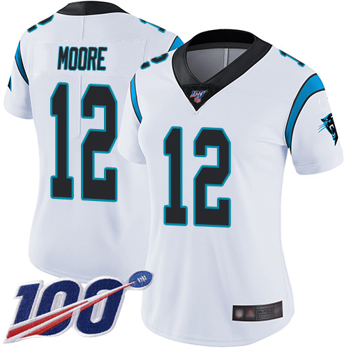 Panthers #12 DJ Moore White Women's Stitched Football 100th Season Vapor Limited Jersey