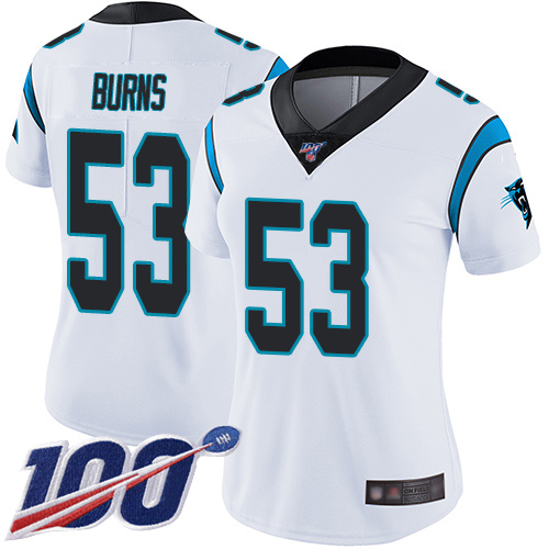 Panthers #53 Brian Burns White Women's Stitched Football 100th Season Vapor Limited Jersey