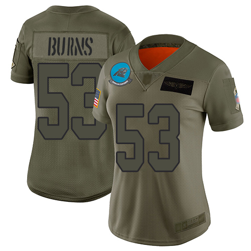 Panthers #53 Brian Burns Camo Women's Stitched Football Limited 2019 Salute to Service Jersey