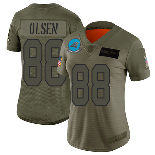 Panthers #88 Greg Olsen Camo Women's Stitched Football Limited 2019 Salute to Service Jersey