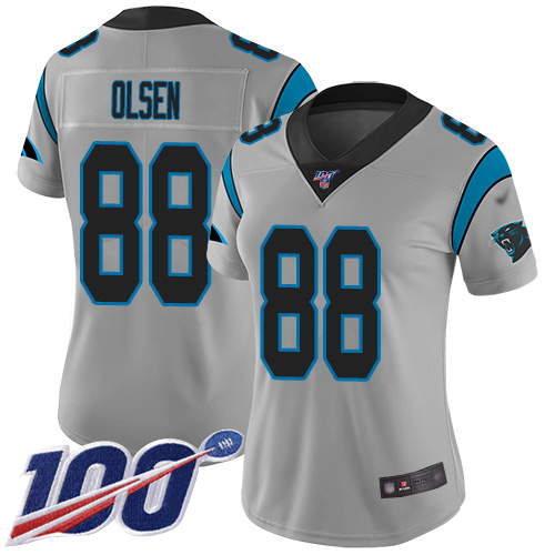 Panthers #88 Greg Olsen Silver Women's Stitched Football Limited Inverted Legend 100th Season Jersey