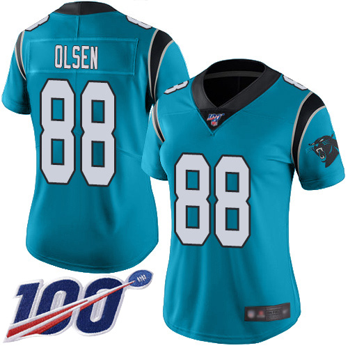 Panthers #88 Greg Olsen Blue Women's Stitched Football Limited Rush 100th Season Jersey