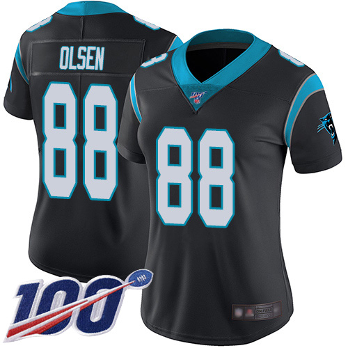 Panthers #88 Greg Olsen Black Team Color Women's Stitched Football 100th Season Vapor Limited Jersey
