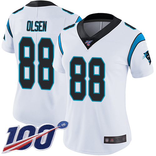 Panthers #88 Greg Olsen White Women's Stitched Football 100th Season Vapor Limited Jersey