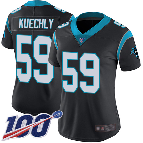 Panthers #59 Luke Kuechly Black Team Color Women's Stitched Football 100th Season Vapor Limited Jersey