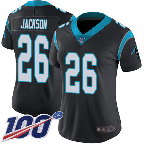 Panthers #26 Donte Jackson Black Team Color Women's Stitched Football 100th Season Vapor Limited Jersey