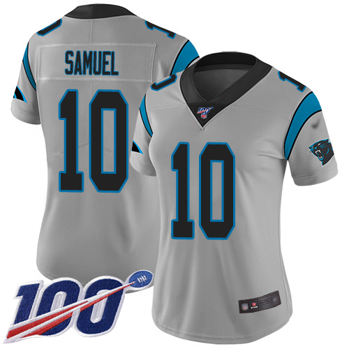 Panthers #10 Curtis Samuel Silver Women's Stitched Football Limited Inverted Legend 100th Season Jersey