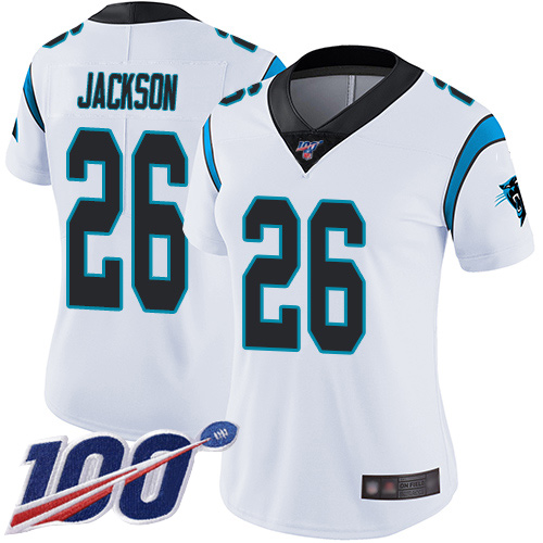 Panthers #26 Donte Jackson White Women's Stitched Football 100th Season Vapor Limited Jersey