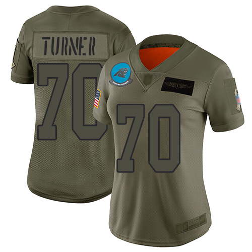 Panthers #70 Trai Turner Camo Women's Stitched Football Limited 2019 Salute to Service Jersey