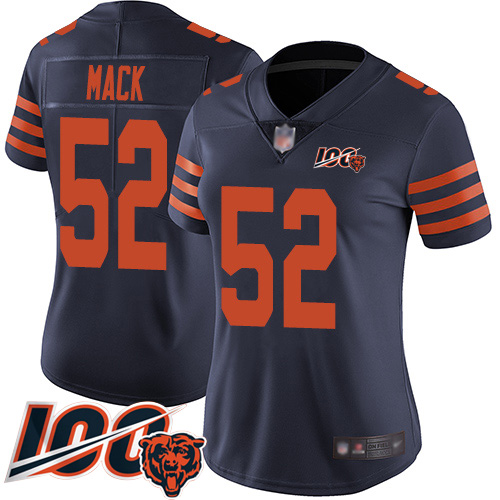 Bears #52 Khalil Mack Navy Blue Alternate Women's Stitched Football 100th Season Vapor Limited Jersey Bears #52 Khalil Mack Navy Blue Alternate Women's Stitched Football 100th Season Vapor Limited Jersey
