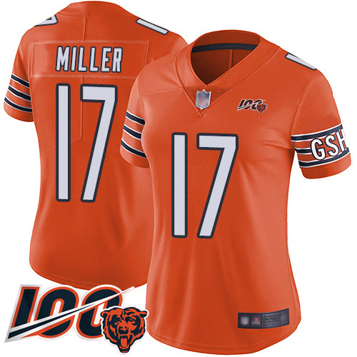 Bears #17 Anthony Miller Orange Women's Stitched Football Limited Rush 100th Season Jersey