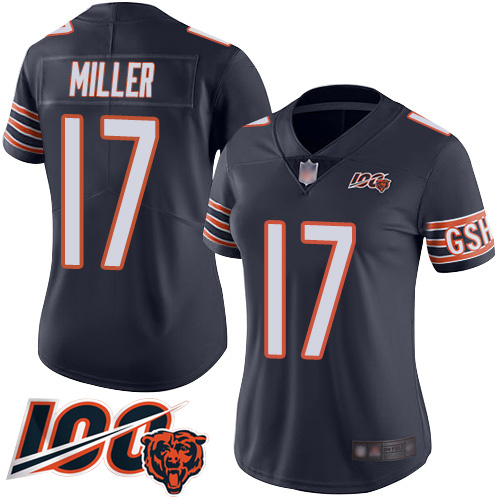 Bears #17 Anthony Miller Navy Blue Team Color Women's Stitched Football 100th Season Vapor Limited Jersey