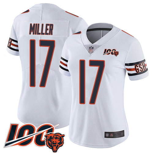 Bears #17 Anthony Miller White Women's Stitched Football 100th Season Vapor Limited Jersey
