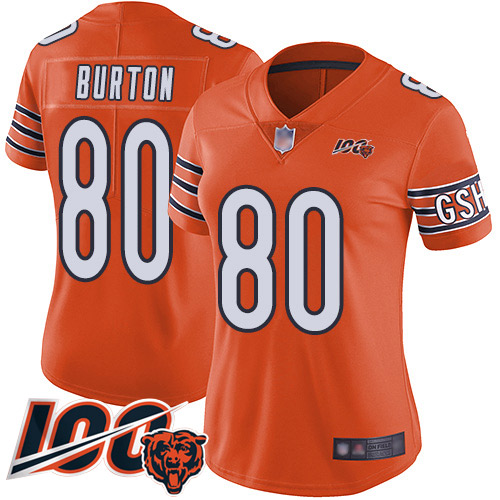 Bears #80 Trey Burton Orange Women's Stitched Football Limited Rush 100th Season Jersey