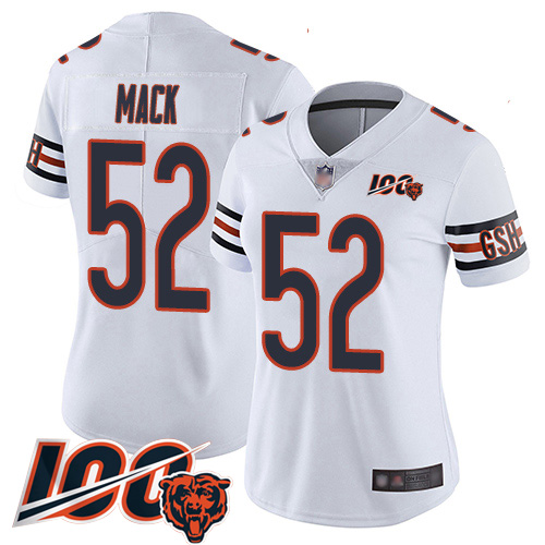 Bears #52 Khalil Mack White Women's Stitched Football 100th Season Vapor Limited Jersey Bears #52 Khalil Mack White Women's Stitched Football 100th Season Vapor Limited Jersey
