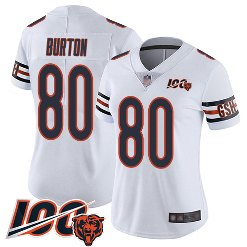 Bears #80 Trey Burton White Women's Stitched Football 100th Season Vapor Limited Jersey
