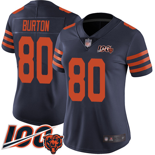Bears #80 Trey Burton Navy Blue Alternate Women's Stitched Football 100th Season Vapor Limited Jersey
