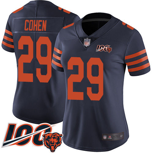 Bears #29 Tarik Cohen Navy Blue Alternate Women's Stitched Football 100th Season Vapor Limited Jersey
