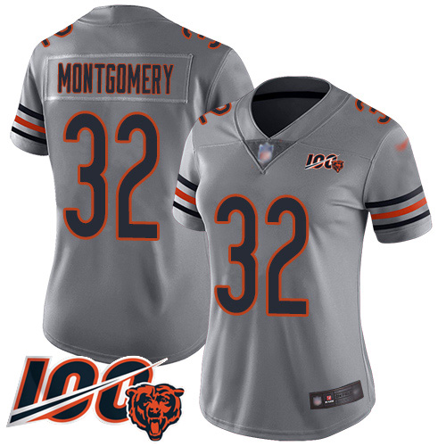 Bears #32 David Montgomery Silver Women's Stitched Football Limited Inverted Legend 100th Season Jersey