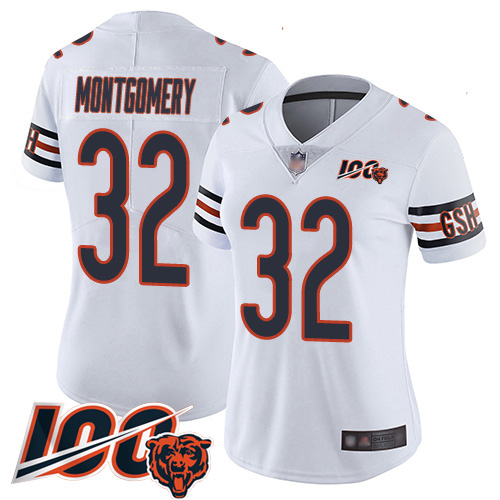 Bears #32 David Montgomery White Women's Stitched Football 100th Season Vapor Limited Jersey
