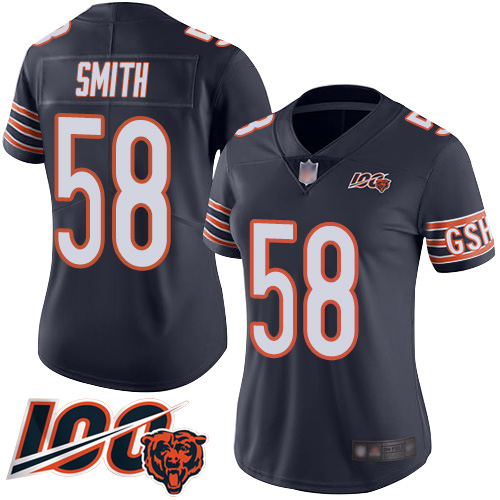 Bears #58 Roquan Smith Navy Blue Team Color Women's Stitched Football 100th Season Vapor Limited Jersey