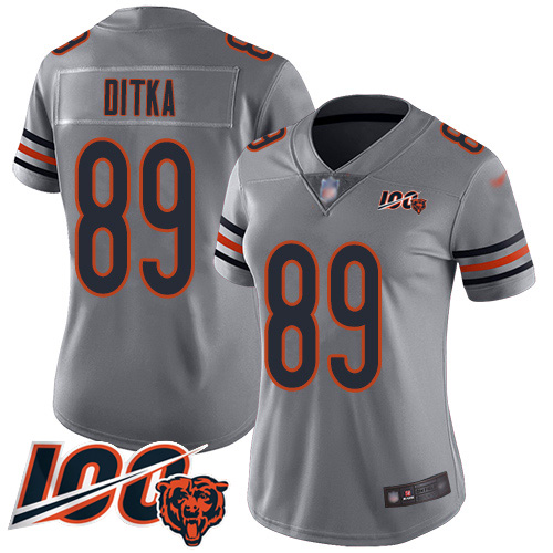 Bears #89 Mike Ditka Silver Women's Stitched Football Limited Inverted Legend 100th Season Jersey