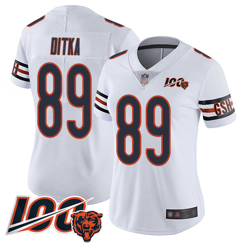 Bears #89 Mike Ditka White Women's Stitched Football 100th Season Vapor Limited Jersey
