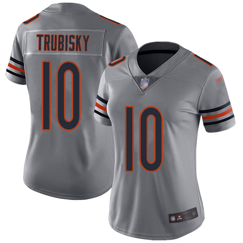 Bears #10 Mitchell Trubisky Silver Women's Stitched Football Limited Inverted Legend Jersey