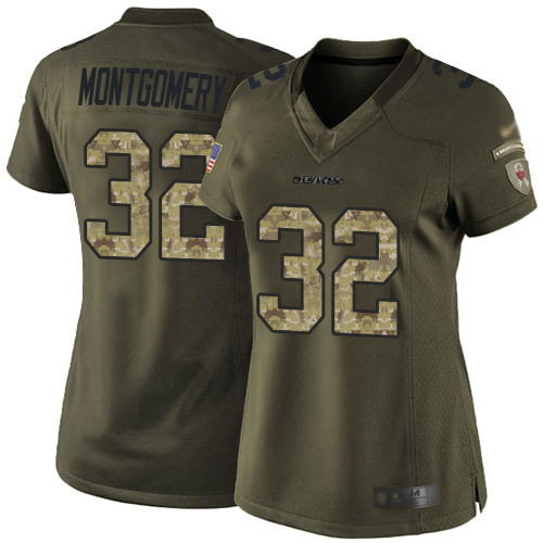 Bears #32 David Montgomery Green Women's Stitched Football Limited 2015 Salute to Service Jersey