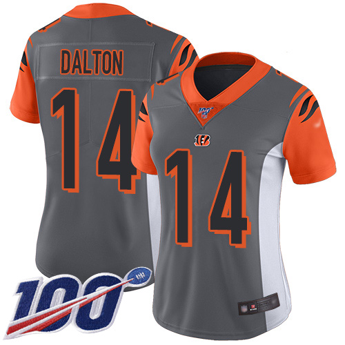 Bengals #14 Andy Dalton Silver Women's Stitched Football Limited Inverted Legend 100th Season Jersey