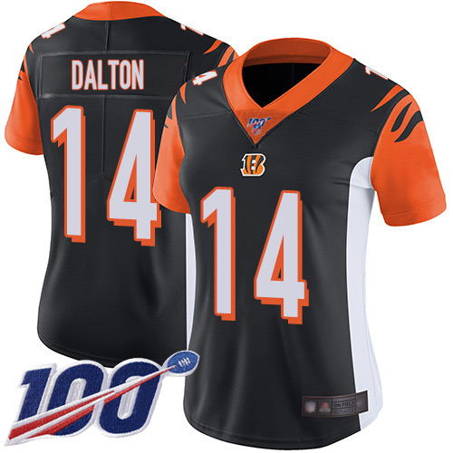 Bengals #14 Andy Dalton Black Team Color Women's Stitched Football 100th Season Vapor Limited Jersey Bengals #14 Andy Dalton Black Team Color Women's Stitched Football 100th Season Vapor Limited Jersey