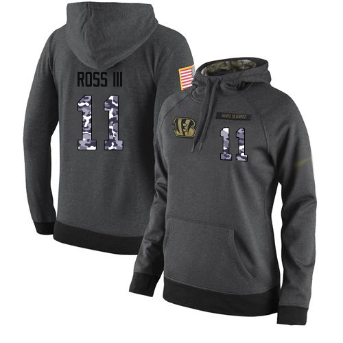 Football Women's Cincinnati Bengals #11 John Ross III Stitched Black Anthracite Salute to Service Player Performance Hoodie