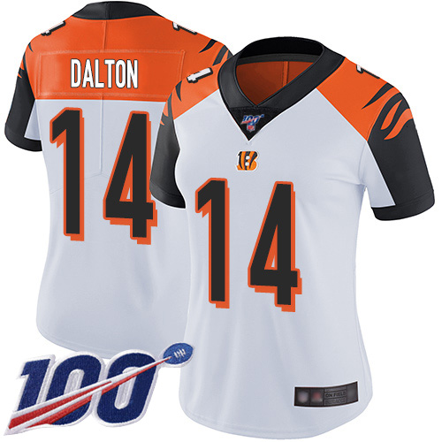Bengals #14 Andy Dalton White Women's Stitched Football 100th Season Vapor Limited Jersey