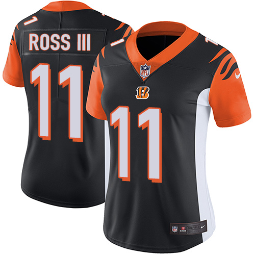 Bengals #11 John Ross III Black Team Color Women's Stitched Football Vapor Untouchable Limited Jersey