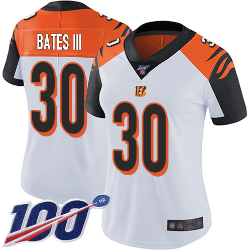 Bengals #30 Jessie Bates III White Women's Stitched Football 100th Season Vapor Limited Jersey Bengals #30 Jessie Bates III White Women's Stitched Football 100th Season Vapor Limited Jersey
