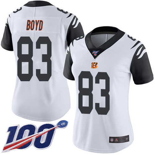 Bengals #83 Tyler Boyd White Women's Stitched Football Limited Rush 100th Season Jersey