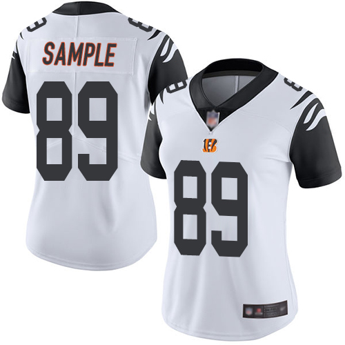 Nike Bengals #89 Drew Sample White Women's Stitched NFL Limited Rush Jersey