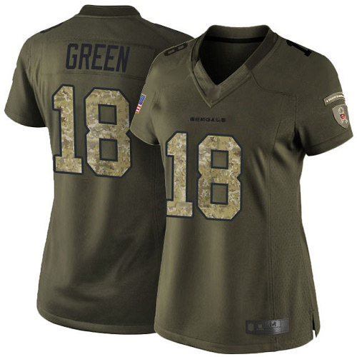Bengals #18 A.J. Green Green Women's Stitched Football Limited 2015 Salute to Service Jersey