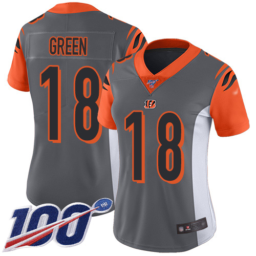 Bengals #18 A.J. Green Silver Women's Stitched Football Limited Inverted Legend 100th Season Jersey