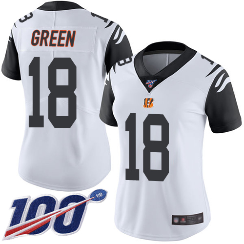 Bengals #18 A.J. Green White Women's Stitched Football Limited Rush 100th Season Jersey