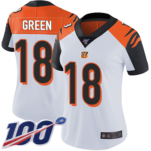 Bengals #18 A.J. Green White Women's Stitched Football 100th Season Vapor Limited Jersey
