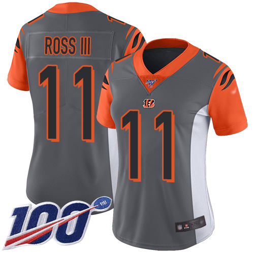 Bengals #11 John Ross III Silver Women's Stitched Football Limited Inverted Legend 100th Season Jersey