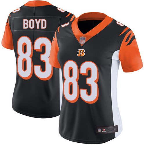 Bengals #83 Tyler Boyd Black Team Color Women's Stitched Football Vapor Untouchable Limited Jersey