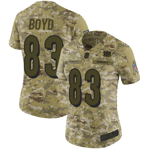 Bengals #83 Tyler Boyd Camo Women's Stitched Football Limited 2018 Salute to Service Jersey