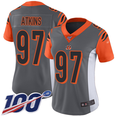Bengals #97 Geno Atkins Silver Women's Stitched Football Limited Inverted Legend 100th Season Jersey