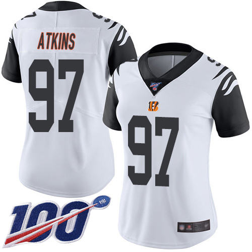 Bengals #97 Geno Atkins White Women's Stitched Football Limited Rush 100th Season Jersey Bengals #97 Geno Atkins White Women's Stitched Football Limited Rush 100th Season Jersey
