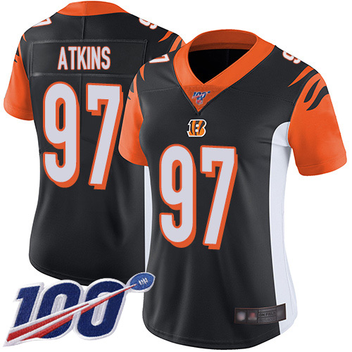 Bengals #97 Geno Atkins Black Team Color Women's Stitched Football 100th Season Vapor Limited Jersey