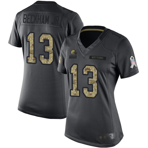 Nike Browns #13 Odell Beckham Jr Black Women's Stitched NFL Limited 2016 Salute to Service Jersey