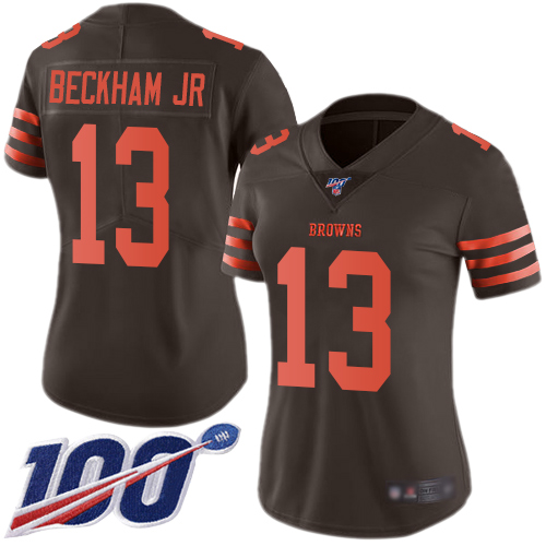 Nike Browns #13 Odell Beckham Jr White Women's Stitched NFL New Elite Jersey